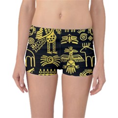 Golden Indian Traditional Signs Symbols Boyleg Bikini Bottoms by Apen