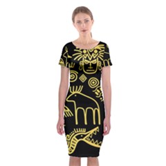 Golden Indian Traditional Signs Symbols Classic Short Sleeve Midi Dress by Apen