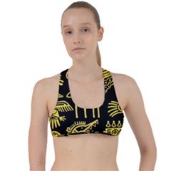 Golden Indian Traditional Signs Symbols Criss Cross Racerback Sports Bra by Apen