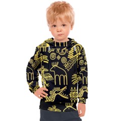 Golden Indian Traditional Signs Symbols Kids  Hooded Pullover by Apen