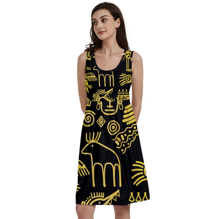 Golden Indian Traditional Signs Symbols Classic Skater Dress