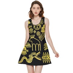 Golden Indian Traditional Signs Symbols Inside Out Reversible Sleeveless Dress by Apen