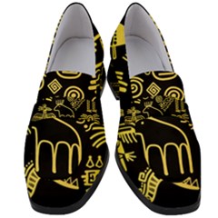 Golden Indian Traditional Signs Symbols Women s Chunky Heel Loafers by Apen