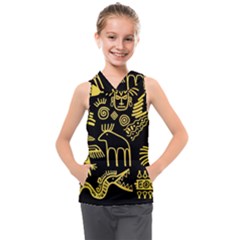 Golden Indian Traditional Signs Symbols Kids  Sleeveless Hoodie by Apen