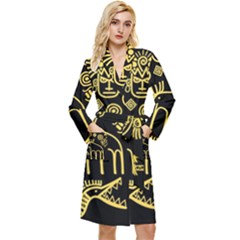 Golden Indian Traditional Signs Symbols Long Sleeve Velvet Robe by Apen