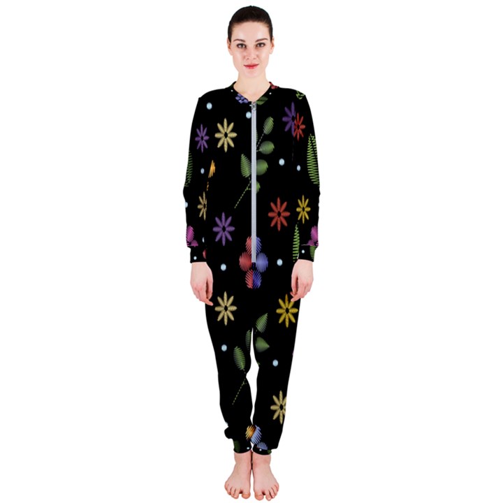 Embroidery Seamless Pattern With Flowers OnePiece Jumpsuit (Ladies)