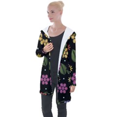 Embroidery Seamless Pattern With Flowers Longline Hooded Cardigan by Apen