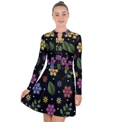 Embroidery Seamless Pattern With Flowers Long Sleeve Panel Dress by Apen