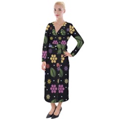 Embroidery Seamless Pattern With Flowers Velvet Maxi Wrap Dress by Apen