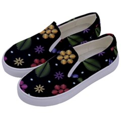 Embroidery Seamless Pattern With Flowers Kids  Canvas Slip Ons by Apen