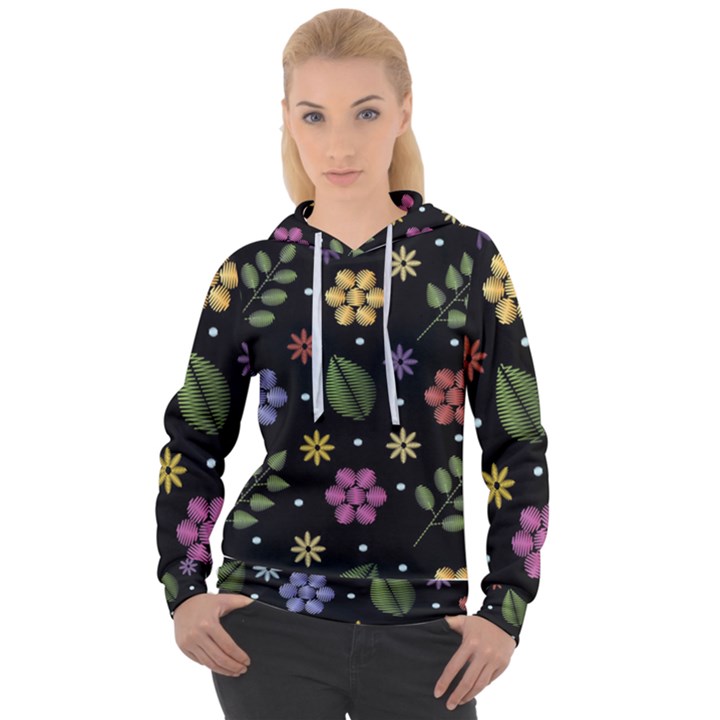 Embroidery Seamless Pattern With Flowers Women s Overhead Hoodie