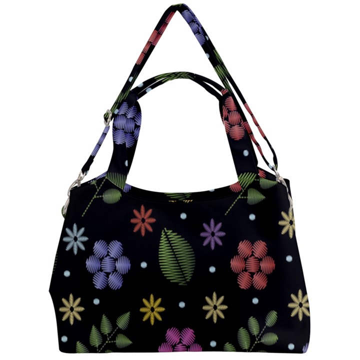 Embroidery Seamless Pattern With Flowers Double Compartment Shoulder Bag