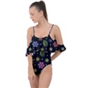 Embroidery Seamless Pattern With Flowers Drape Piece Swimsuit View1