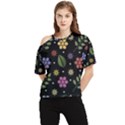 Embroidery Seamless Pattern With Flowers One Shoulder Cut Out T-Shirt View1