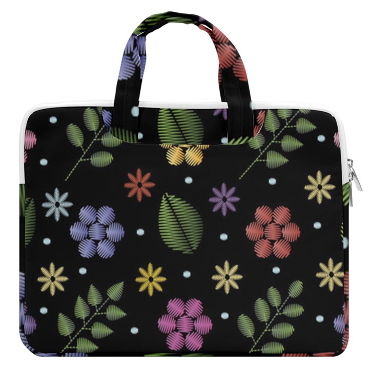 Embroidery Seamless Pattern With Flowers MacBook Pro 16  Double Pocket Laptop Bag 