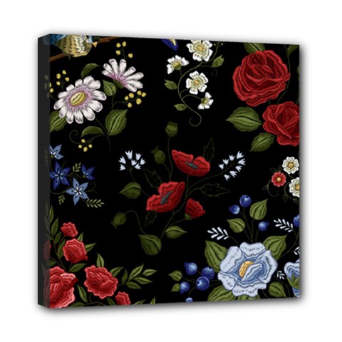 Floral Folk Fashion Ornamental Embroidery Pattern Mini Canvas 8  X 8  (stretched) by Apen