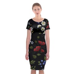 Floral Folk Fashion Ornamental Embroidery Pattern Classic Short Sleeve Midi Dress by Apen