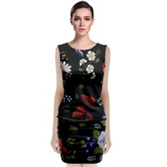 Floral Folk Fashion Ornamental Embroidery Pattern Sleeveless Velvet Midi Dress by Apen