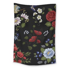 Floral Folk Fashion Ornamental Embroidery Pattern Large Tapestry by Apen