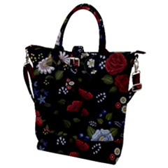 Floral Folk Fashion Ornamental Embroidery Pattern Buckle Top Tote Bag by Apen