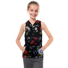 Floral Folk Fashion Ornamental Embroidery Pattern Kids  Sleeveless Hoodie by Apen