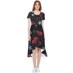 Floral Folk Fashion Ornamental Embroidery Pattern High Low Boho Dress by Apen