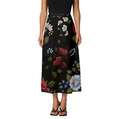 Floral Folk Fashion Ornamental Embroidery Pattern Classic Midi Chiffon Skirt by Apen