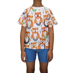 Cute Colorful Owl Cartoon Seamless Pattern Kids  Short Sleeve Swimwear by Apen