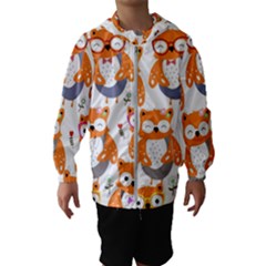 Cute Colorful Owl Cartoon Seamless Pattern Kids  Hooded Windbreaker by Apen