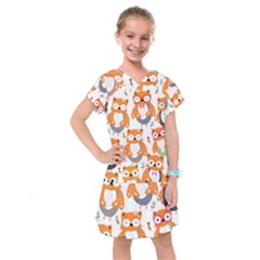 Cute Colorful Owl Cartoon Seamless Pattern Kids  Drop Waist Dress by Apen