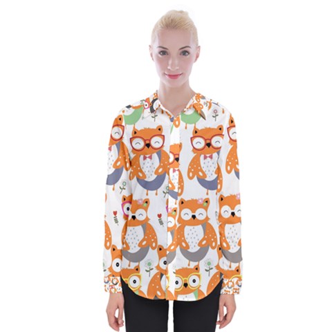 Cute Colorful Owl Cartoon Seamless Pattern Womens Long Sleeve Shirt by Apen