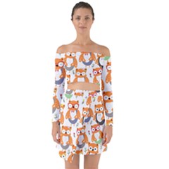 Cute Colorful Owl Cartoon Seamless Pattern Off Shoulder Top With Skirt Set by Apen