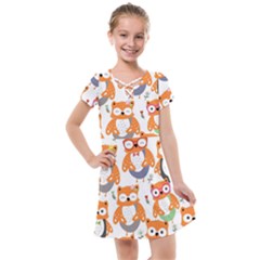 Cute Colorful Owl Cartoon Seamless Pattern Kids  Cross Web Dress by Apen