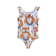 Cute Colorful Owl Cartoon Seamless Pattern Kids  Frill Swimsuit by Apen