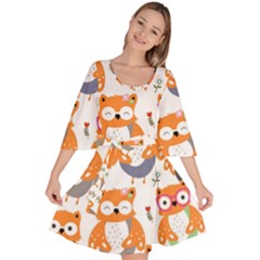 Cute Colorful Owl Cartoon Seamless Pattern Velour Kimono Dress by Apen