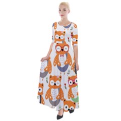 Cute Colorful Owl Cartoon Seamless Pattern Half Sleeves Maxi Dress by Apen