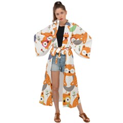 Cute Colorful Owl Cartoon Seamless Pattern Maxi Kimono by Apen