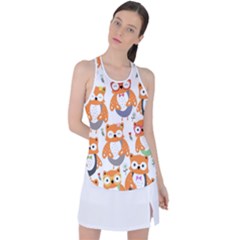 Cute Colorful Owl Cartoon Seamless Pattern Racer Back Mesh Tank Top by Apen