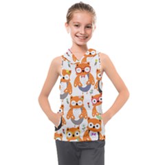 Cute Colorful Owl Cartoon Seamless Pattern Kids  Sleeveless Hoodie by Apen