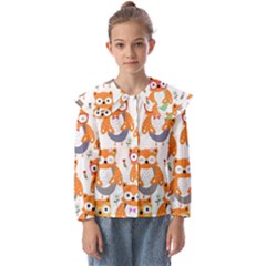 Cute Colorful Owl Cartoon Seamless Pattern Kids  Peter Pan Collar Blouse by Apen