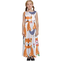 Cute Colorful Owl Cartoon Seamless Pattern Kids  Satin Sleeveless Maxi Dress by Apen