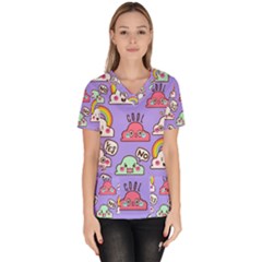 Cloud Seamless Pattern Women s V-neck Scrub Top by Apen