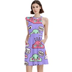 Cloud Seamless Pattern Cocktail Party Halter Sleeveless Dress With Pockets