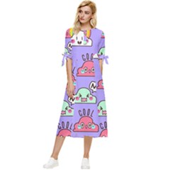 Cloud Seamless Pattern Bow Sleeve Chiffon Midi Dress by Apen