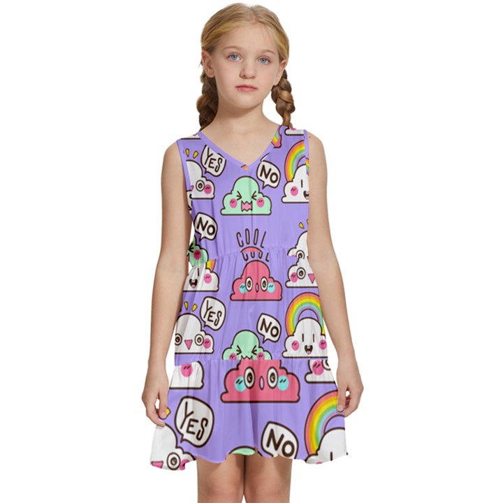 Cloud Seamless Pattern Kids  Sleeveless Tiered Mini Dress