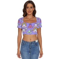 Cloud Seamless Pattern Short Sleeve Square Neckline Crop Top  by Apen