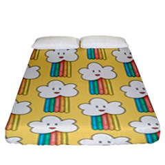 Smile Cloud Rainbow Pattern Yellow Fitted Sheet (king Size) by Apen