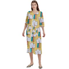 Smile Cloud Rainbow Pattern Yellow Women s Cotton 3/4 Sleeve Night Gown by Apen