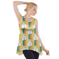 Smile Cloud Rainbow Pattern Yellow Side Drop Tank Tunic by Apen