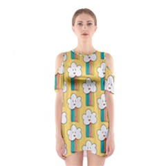 Smile Cloud Rainbow Pattern Yellow Shoulder Cutout One Piece Dress by Apen